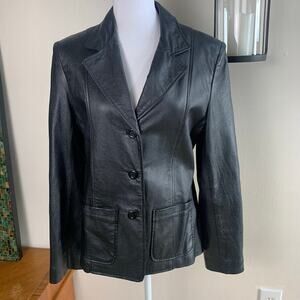 Lobi Lobi Size L The Better Genuine Leather Blazer Jacket Black Lined Classic